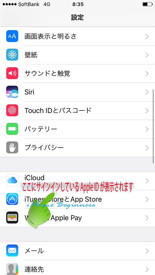 iCloudサインイン後の設定アプリ画面