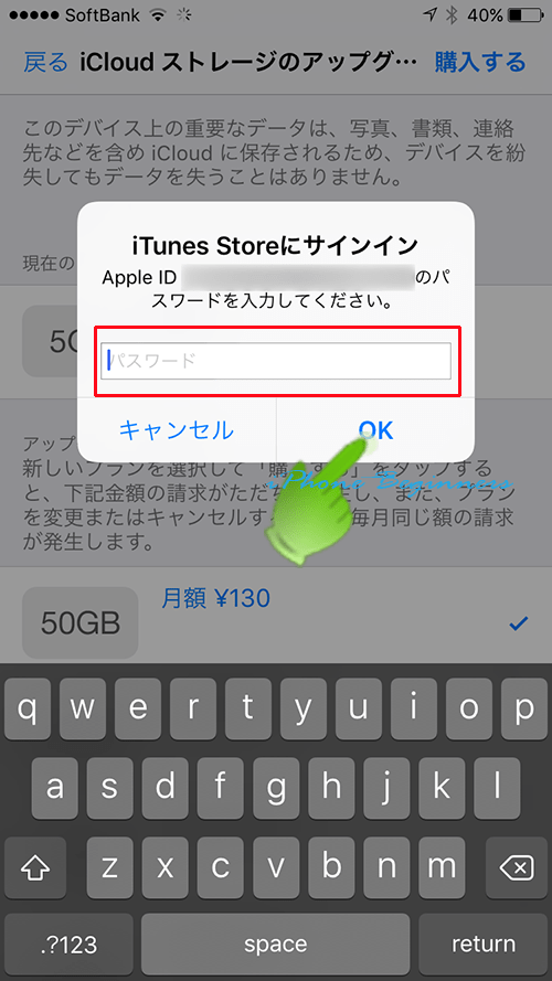 iCloud容量_有料プラン購入iTunesStoreサインイン画面