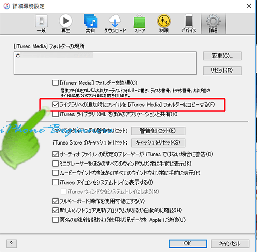 iTunes詳細環境設定画面