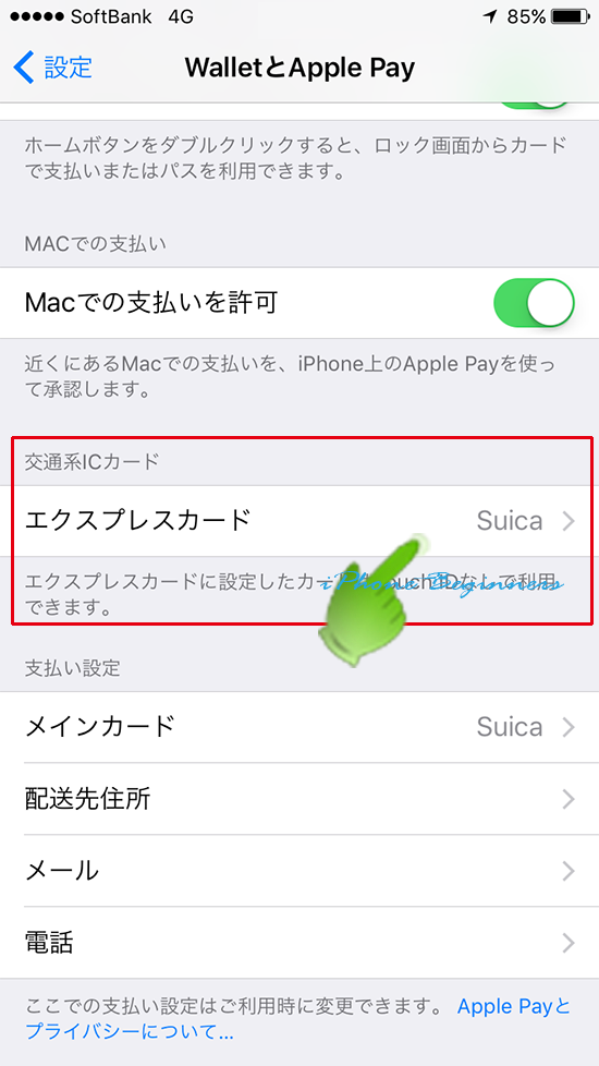 Walletアプリ設定画面_エクスプレスカード