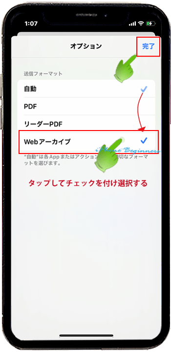 Safari_アクションオプション画面_Webアーカイブ_iphone13